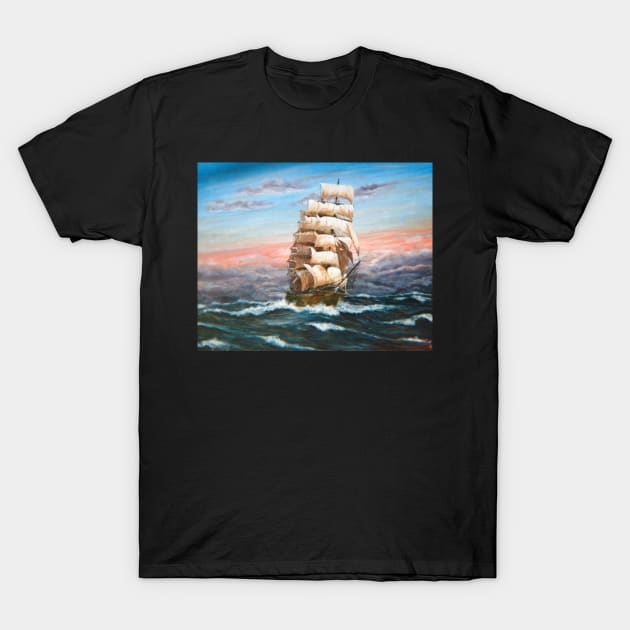 SQUARE RIGGER 'ILLAWARA' STEEL SAILING SHIP AT SUNSET T-Shirt by MackenzieTar